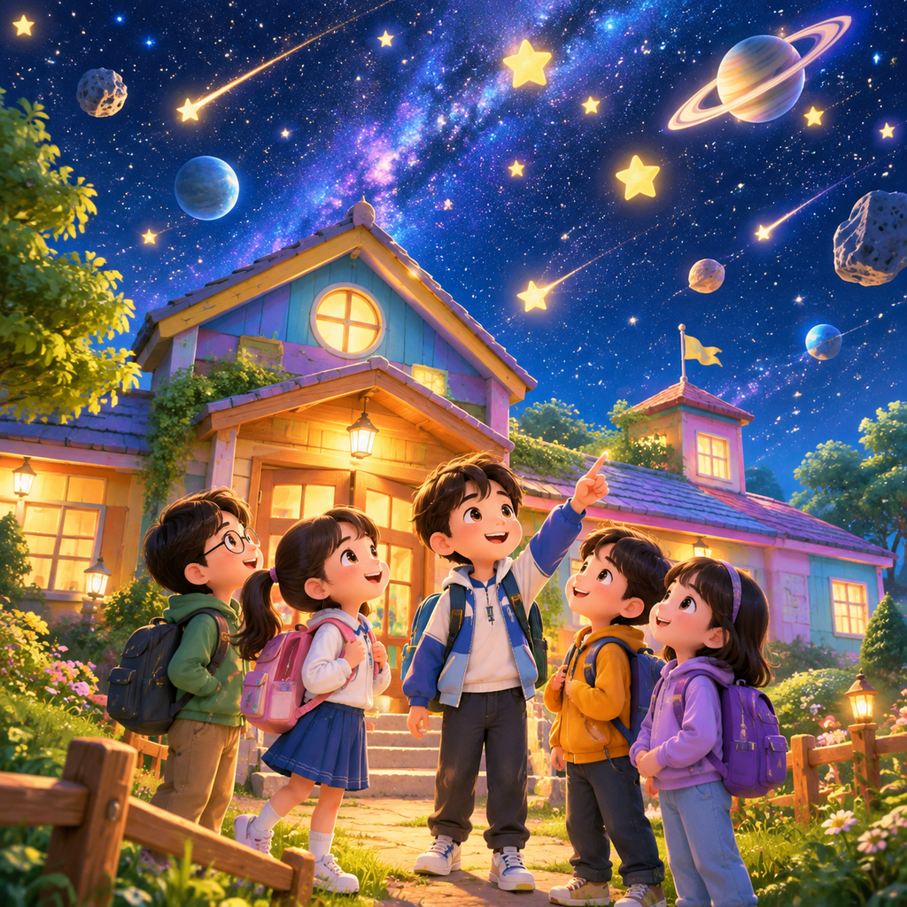 校园夜空与学生的视觉
